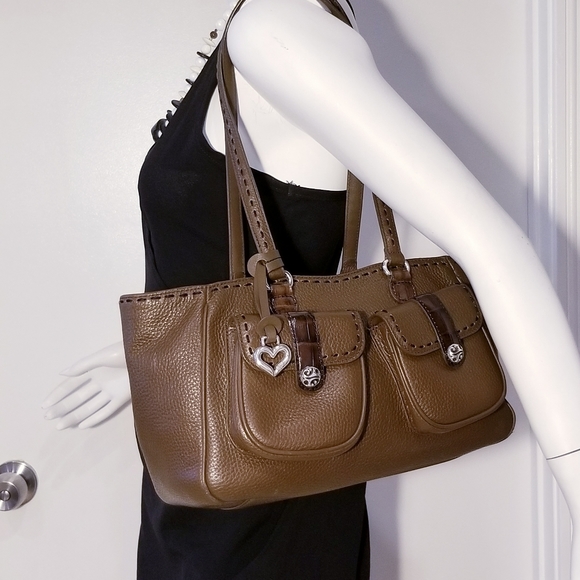 BRIGHTON PEBBLED LEATHER SADDLE BROWN SHOULDER HAND BAG PURSE EUC - Picture 4 of 12